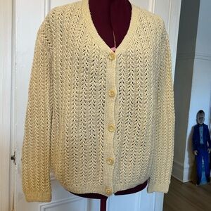 Vintage Light Yellow / Cream Knit Women's Cardigan